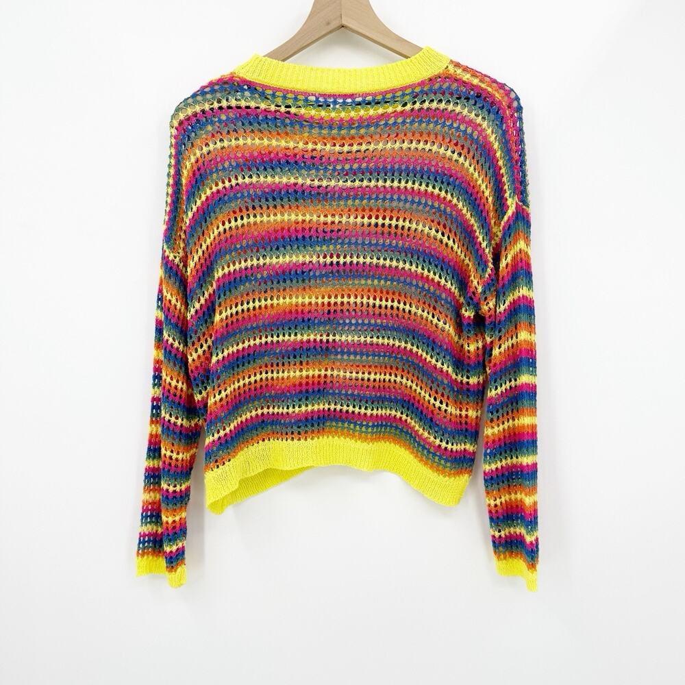 Adora Rainbow Crochet‎ Knit Sweater M Mesh Striped Neon Colorful Lgbtq+ Pride - Picture 3 of 8